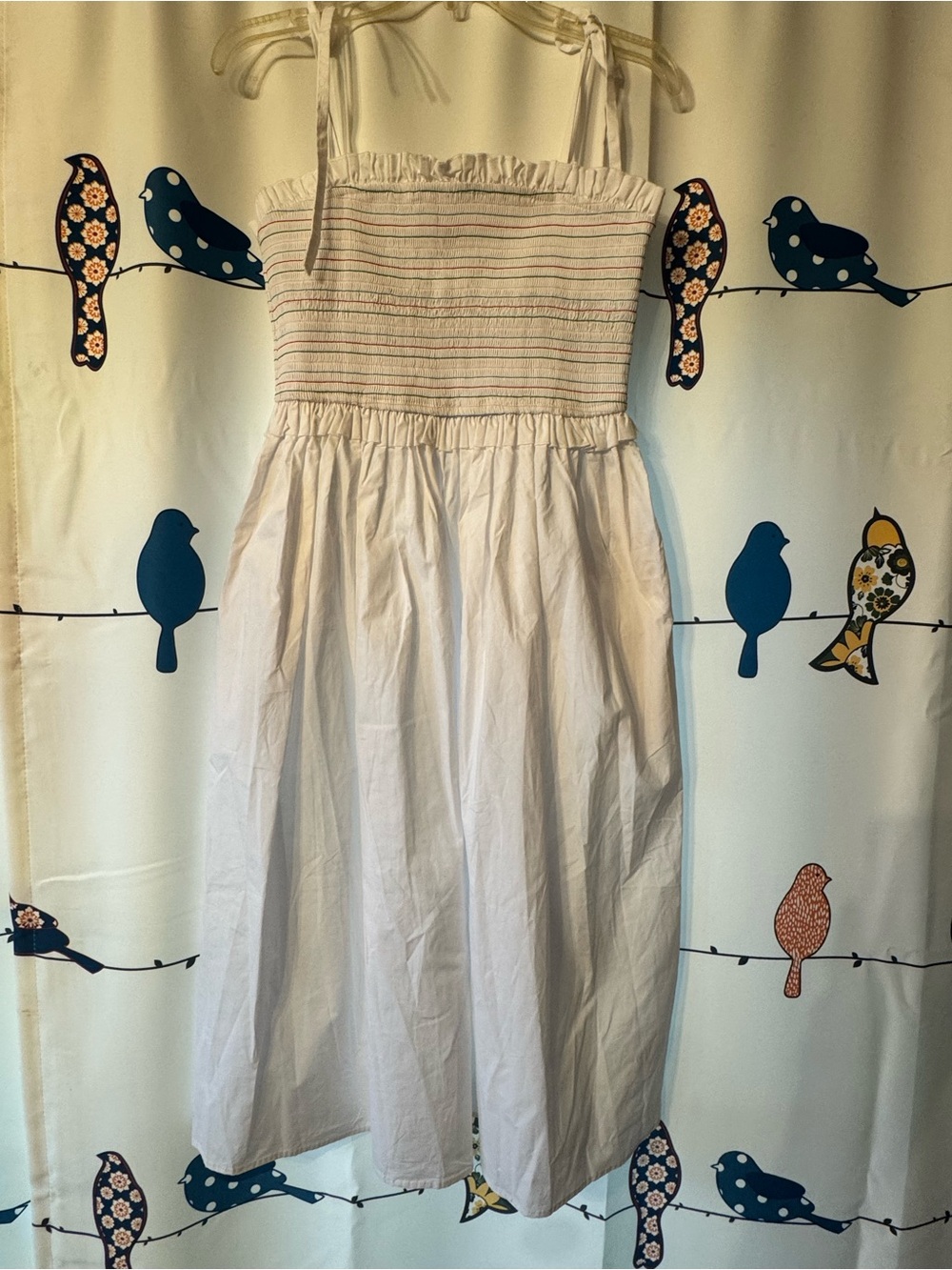 English Factory White Smocked Sundress with Red and Green Stripe Accents NWT